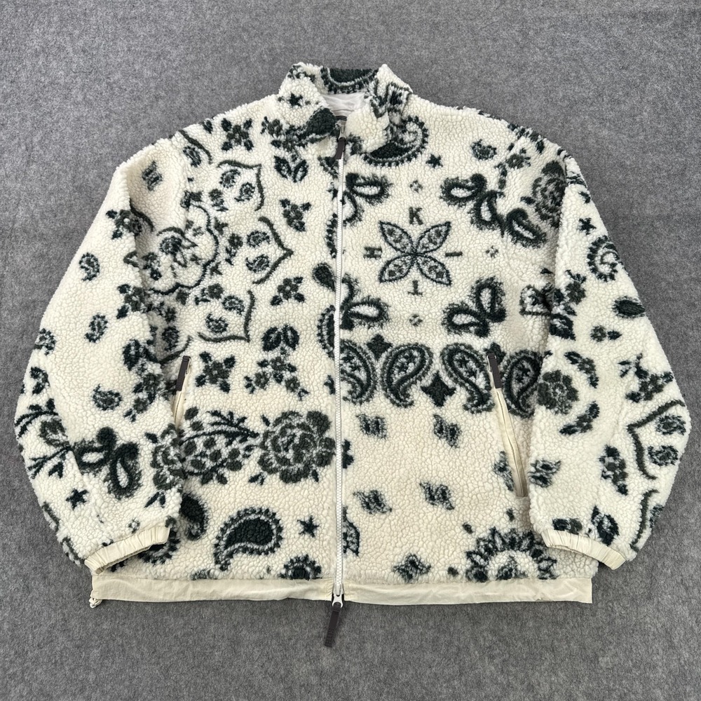 Kith Pinehurst Sherpa Fleece Jacket Mens Large White Paisley Bandana Bomber